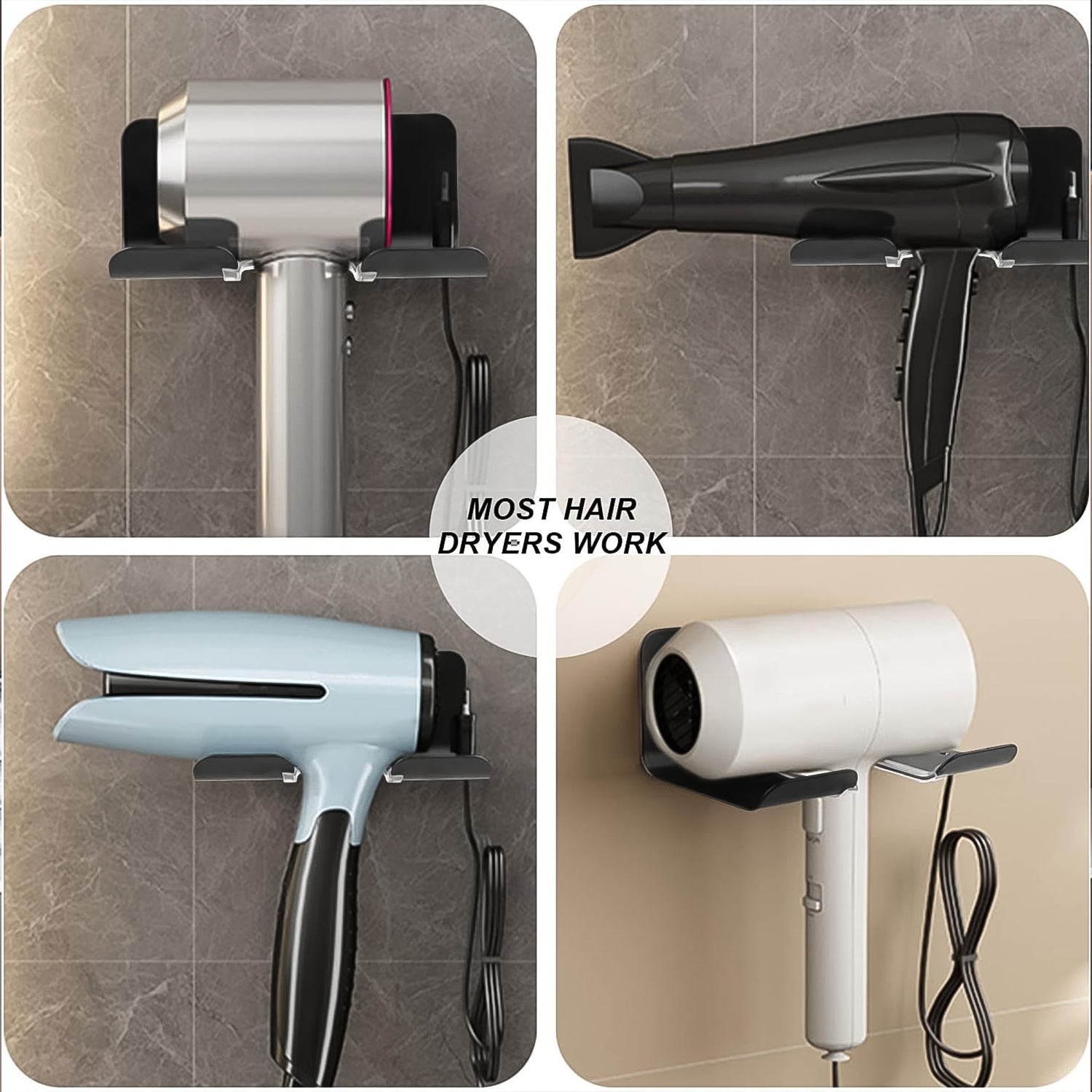 Hair Dryer Holder Wall Mounted Space Plastic Drill Blow Dryer Organizer Rack for Hair Tool Bedroom Bathroom Hair Dryer Holder Wall Mounted Space Plastic Drill Blow Dryer Organizer Rack for Hair Tool Bedroom Bathroom